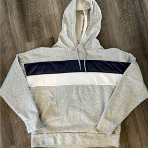 GAP Gray and White Color-Block Hoodie Sweatshirt